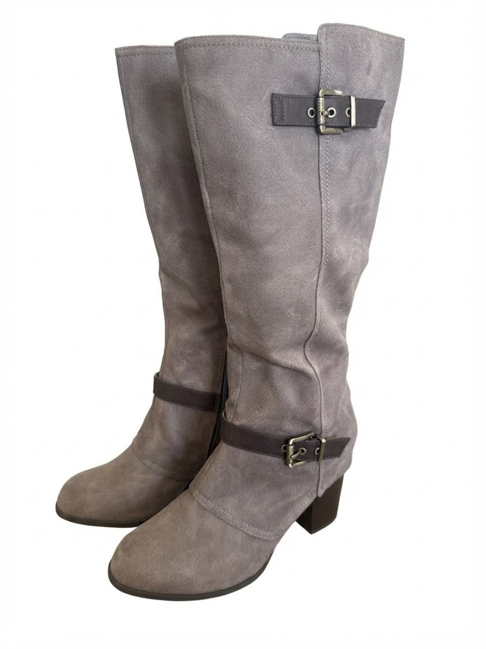 Fergalicious Connor Taupe Suede Knee High Buckle Moto Riding Boots Size 11